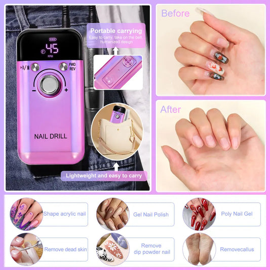 Professional 45,000RPM Electric Nail Drill Machine – Rechargeable & Portable Manicure Tool