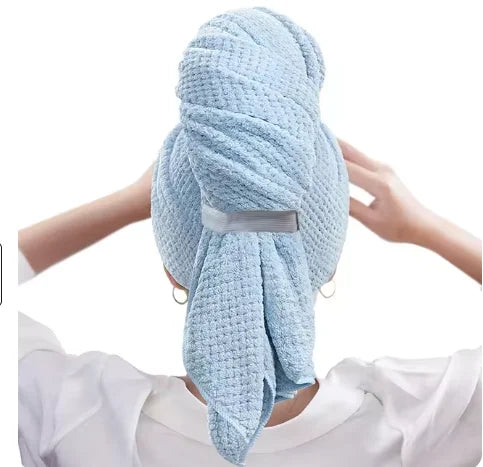 Large Solid Color Microfiber Hair Drying Towel – Soft, Quick-Dry Wrap with Elastic Strap